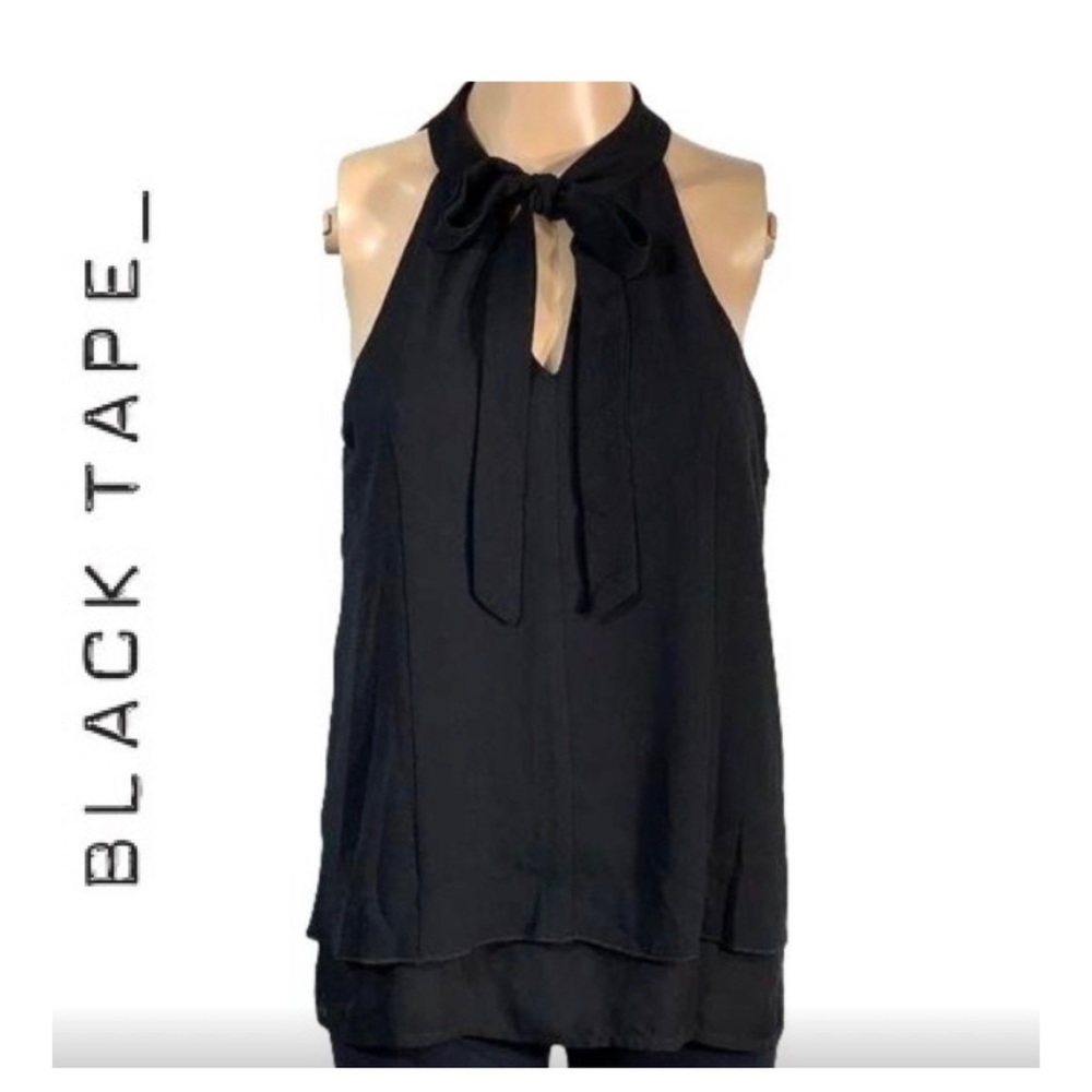 BLACK TAPE_ Black Sleeveless Choker Collar Tie Neck Blouse